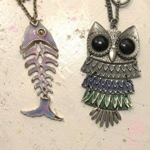 Articulated Owl and FIsh Halloween Necklaces CROSSPOSTED